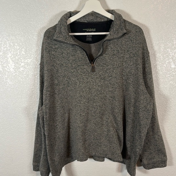 Haggar In Motion Taupe Knit Fleece 1/4 Zip Pop Over Sweater Size XXL - Picture 1 of 6